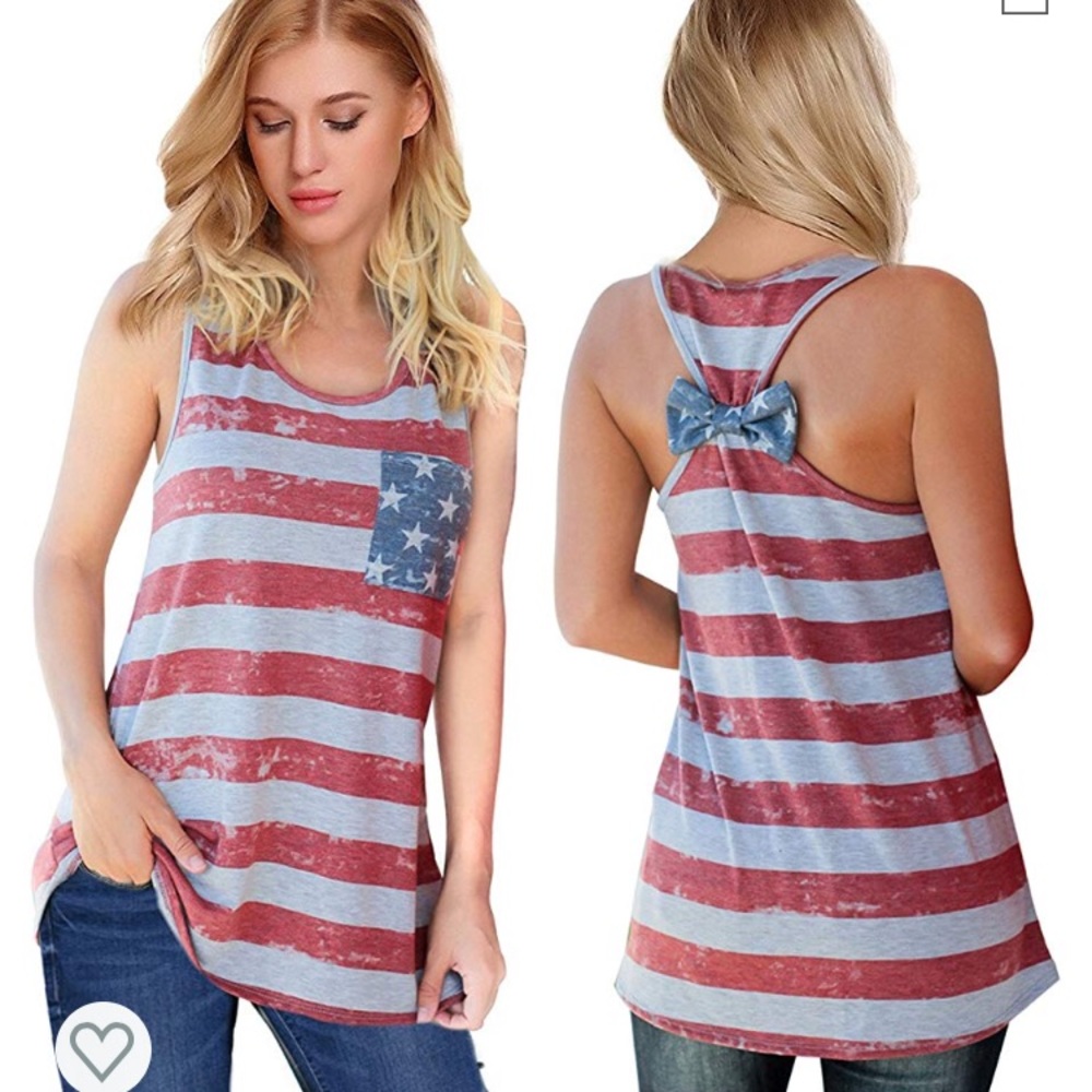 3/$25 American Flag Style Patriotic Americana Bow Tank Top Size XXL